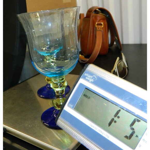 Anthropologie Glass Galleria 7 1/4" Wine Water Goblet Glass Blue Green Set Of 2 - Picture 10 of 10
